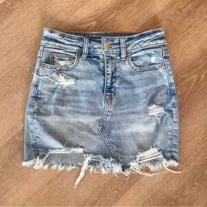 American Eagle Light Blue Denim Jean Stretch Distressed Festival Mini Skirt 0